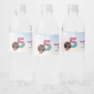 African American Mermaid 5Th Birthday  Water Bottle Label