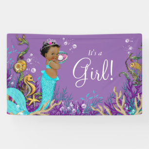African American Mermaid Baby Shower Banner