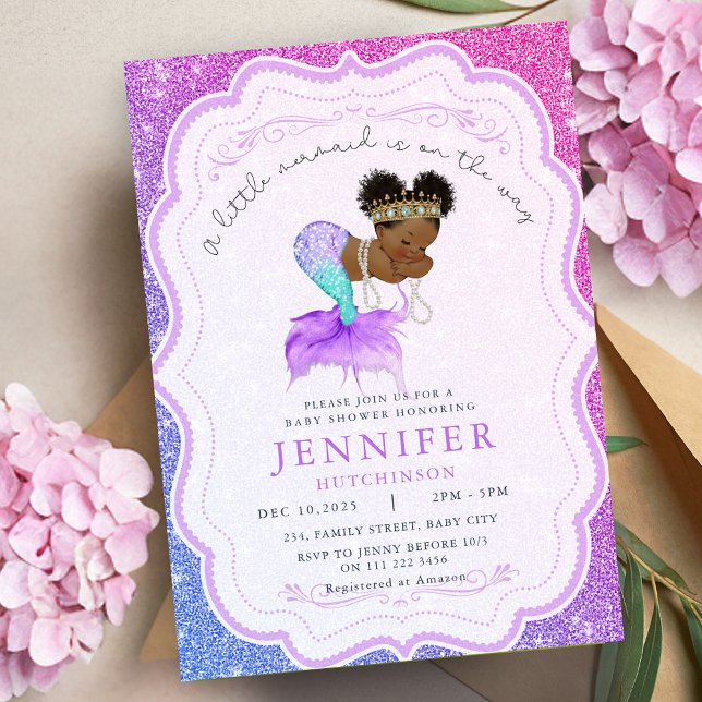 African American Mermaid Baby Shower Invitation (African American Mermaid Baby Shower Invitation)