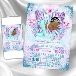 African American Mermaid Baby Shower Invitations