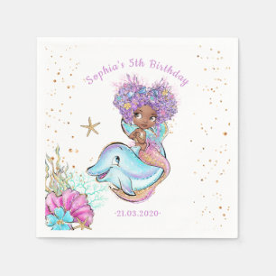 African American Mermaid Baby Shower Napkins