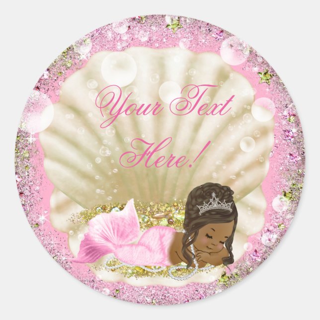African American Mermaid Baby Shower Stickers (Front)