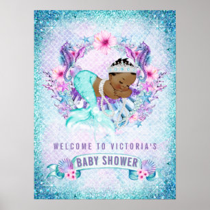 African American Mermaid Baby Shower Welcome Signs