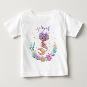 African American Mermaid Birthday Baby T-Shirt