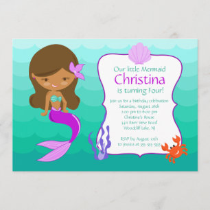 African American Mermaid Birthday Invitation