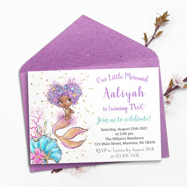 African American Mermaid Birthday Invitation (Creator Uploaded)