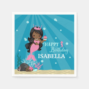 African American Mermaid Birthday Napkin