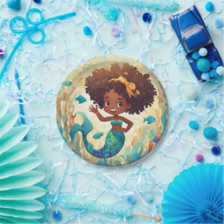 African American Mermaid Birthday Napkin Paper Plate