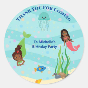 African American Mermaid Birthday Party Classic Round Sticker