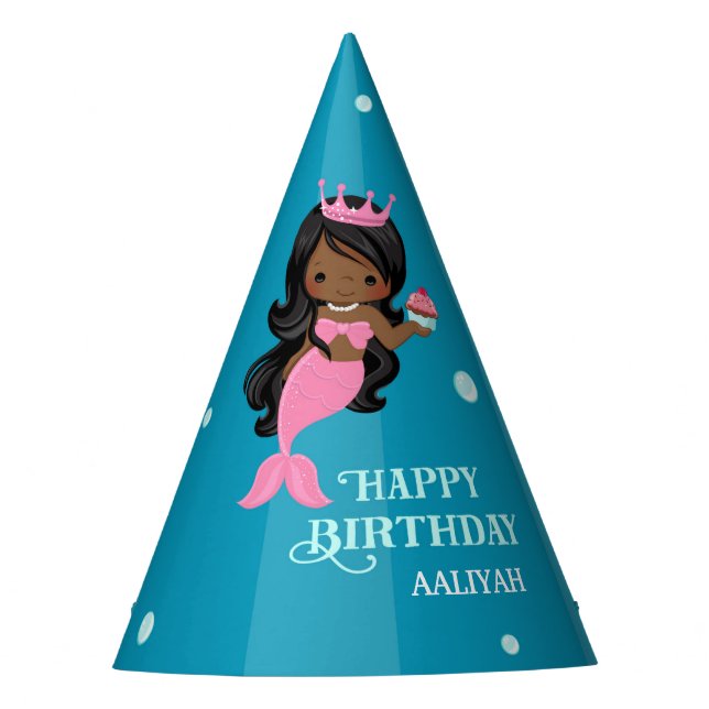 African American Mermaid Birthday Party Hat (Front)