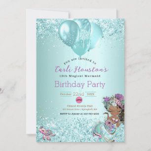 African American Mermaid Birthday Party Invitation
