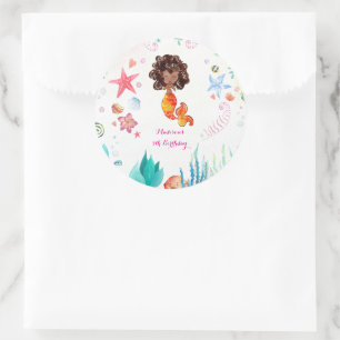 African American Mermaid Birthday Thank You Classic Round Sticker
