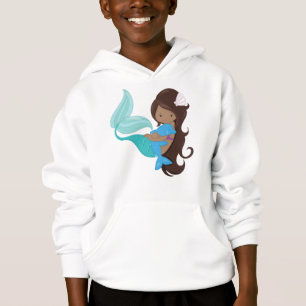 African American Mermaid, Brown Hair, Dolphin