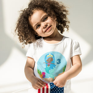 African American Mermaid Cute Custom Birthday Girl Toddler T-Shirt