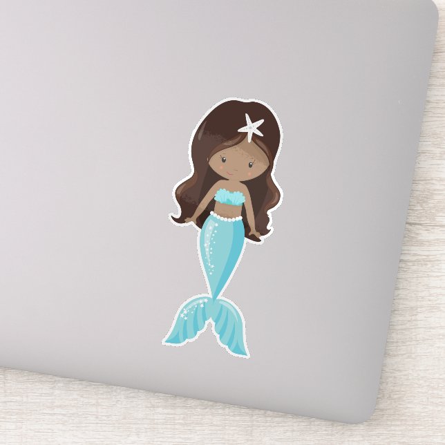 African American Mermaid, Cute Mermaid, Blue Tail (Detail)