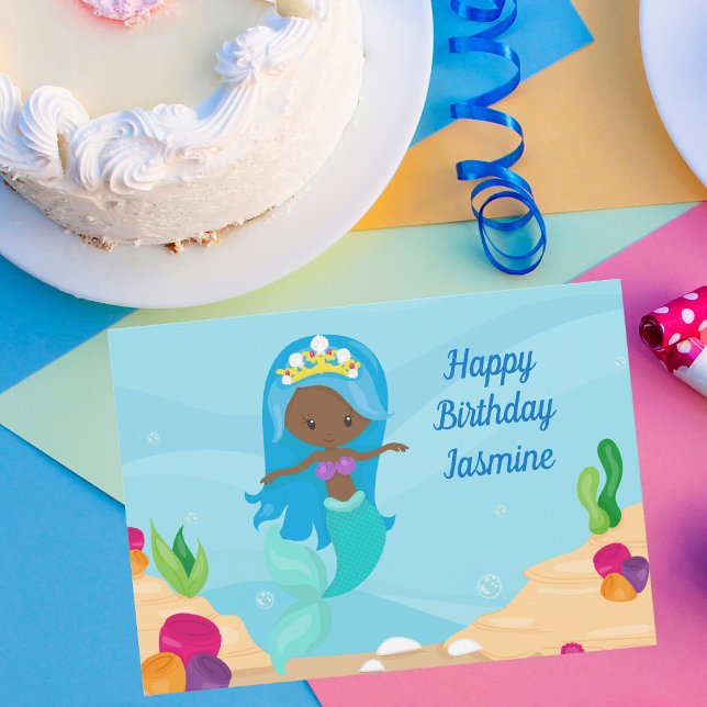 African American Mermaid Girl Custom Kids Birthday Card (Creator Uploaded)