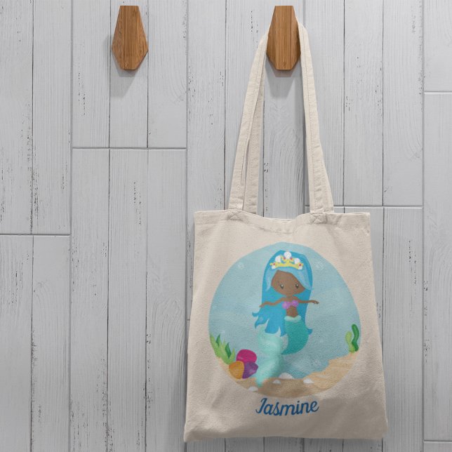 African American Mermaid Girl Cute Custom Beach Tote Bag (Creator Uploaded)
