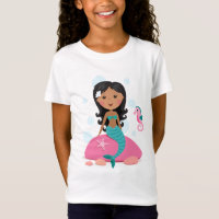 African American mermaid girl starfish seahorse