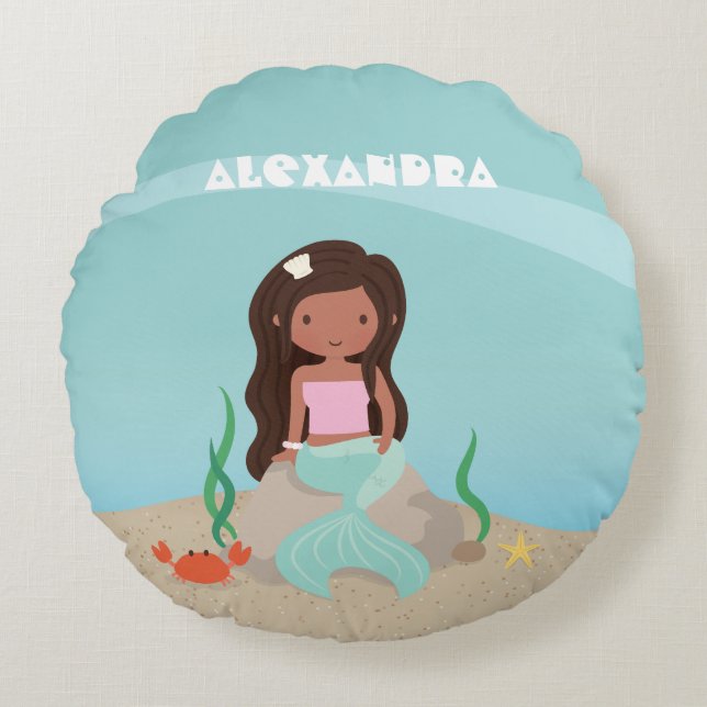 African American Mermaid Girls Room Decor Pillow (Front)