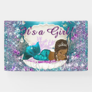 African American Mermaid Princess Baby Shower Banner