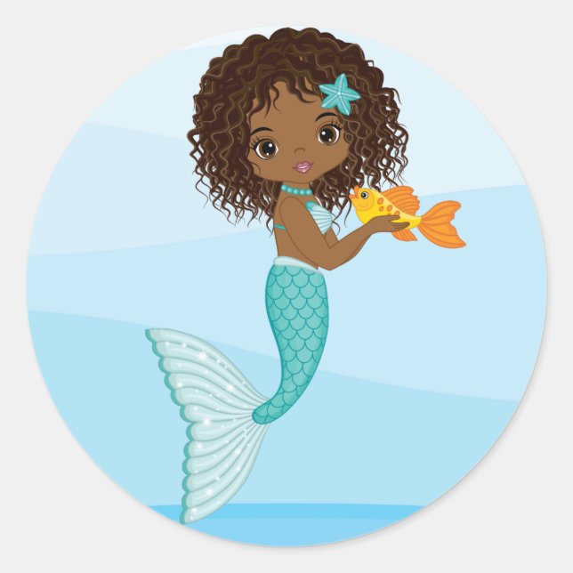 African American Mermaid Round Sticker (Front)
