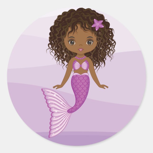 African American Mermaid Round Sticker (Front)