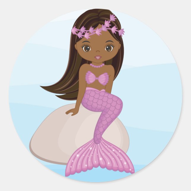 African American Mermaid Round Sticker (Front)