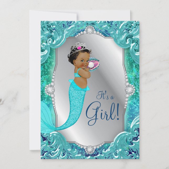 African American Mermaid Under Sea Baby Shower Invitation (Front)