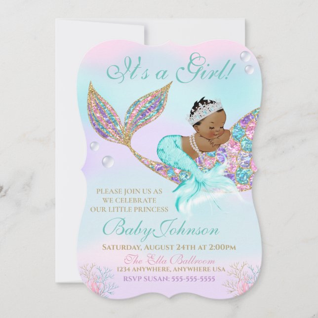 African American Mermaid Vintage  Baby SHower Invitation (Front)