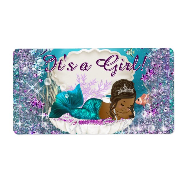 African American Mermaid Water Bottle Labels (Front)