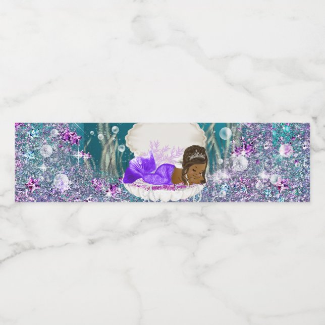 African American Mermaid Water Bottle Labels (Single Label)