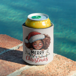 African American Merry Christmas African Black Can Cooler