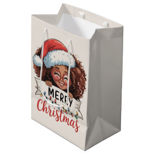 African American Merry Christmas African Black  Medium Gift Bag