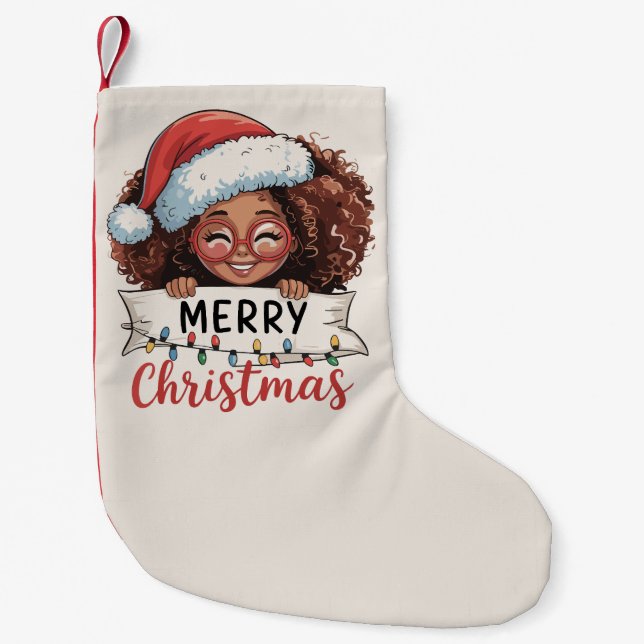 African American Merry Christmas African Black  Small Christmas Stocking (Front)