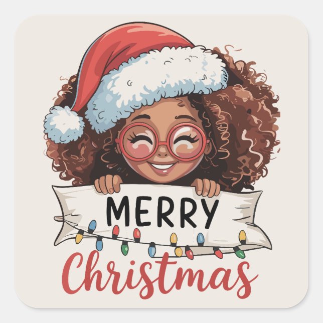 African American Merry Christmas African Black  Square Sticker (Front)