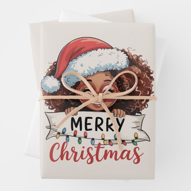 African American Merry Christmas African Black  Wrapping Paper Sheet (In situ)