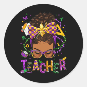 African American Messy Bun Mardi Gras New Orleans Classic Round Sticker