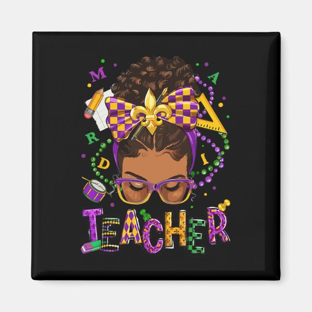 African American Messy Bun Mardi Gras New Orleans  Magnet (Front)