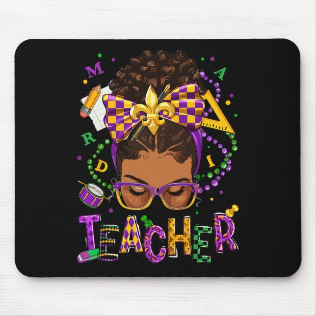 African American Messy Bun Mardi Gras New Orleans  Mouse Mat (Front)