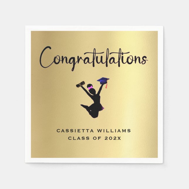 African American Modern Gold Graduation Napkin (Front)