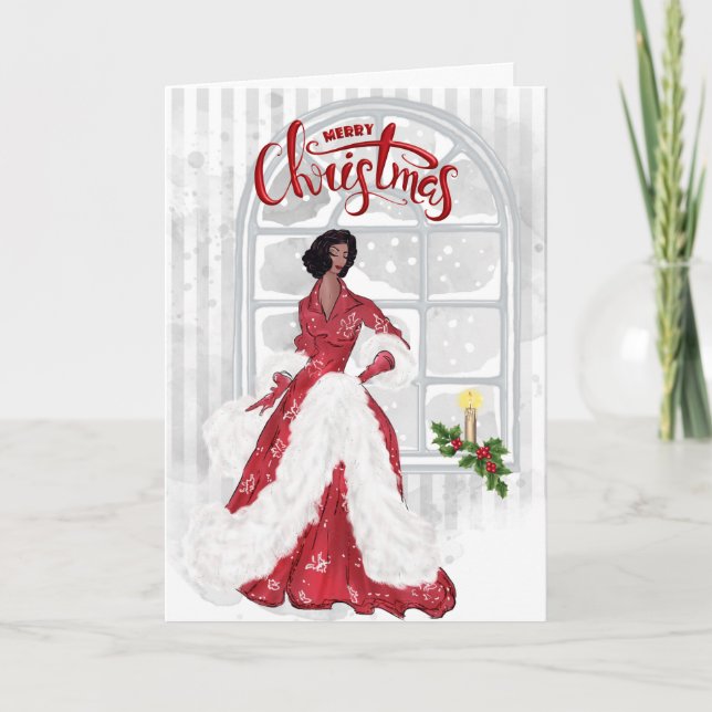 African American Modern Woman Christmas Card (Front)