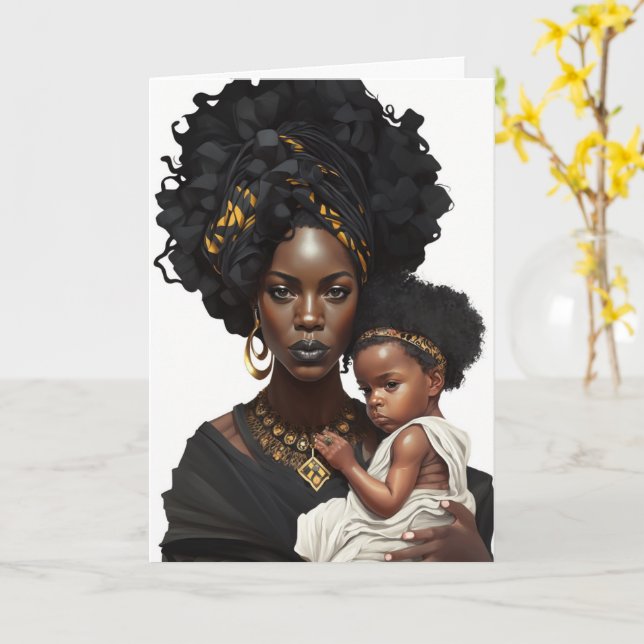 African-American Mother & Baby, Mothers Day Card (Yellow Flower)
