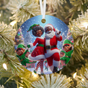 African American Mr & Mrs Claus Metal Tree Decoration
