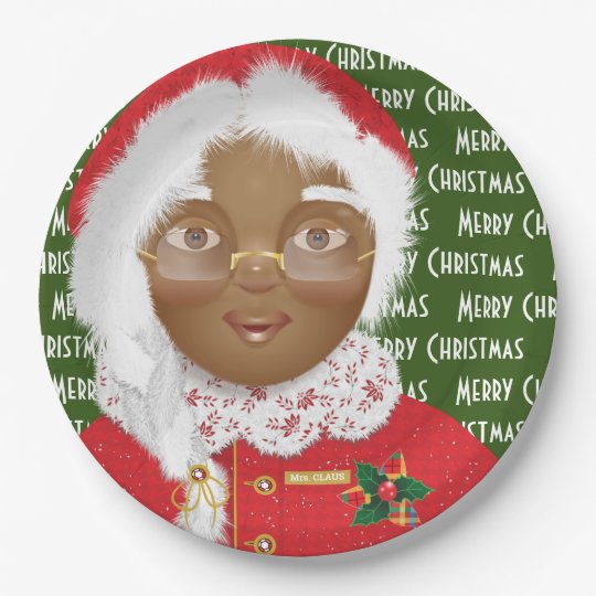 African American Mrs Claus Christmas Holiday Paper Plate Zazzle.co.uk