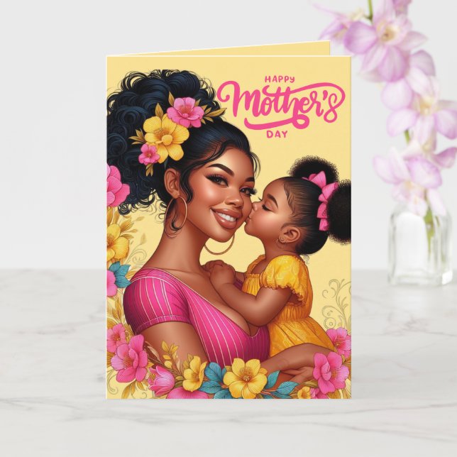 African American Mum & Daughter Happy Mother's Day Card (Orchid)