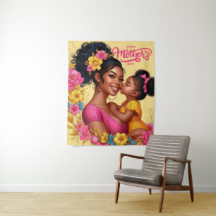 African American Mum & Daughter Happy Mother's Day Tapestry