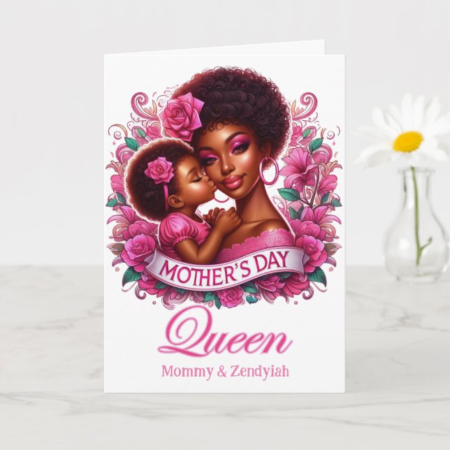 African American Mum & Daughter Mother's Day Queen Card (Small Plant)