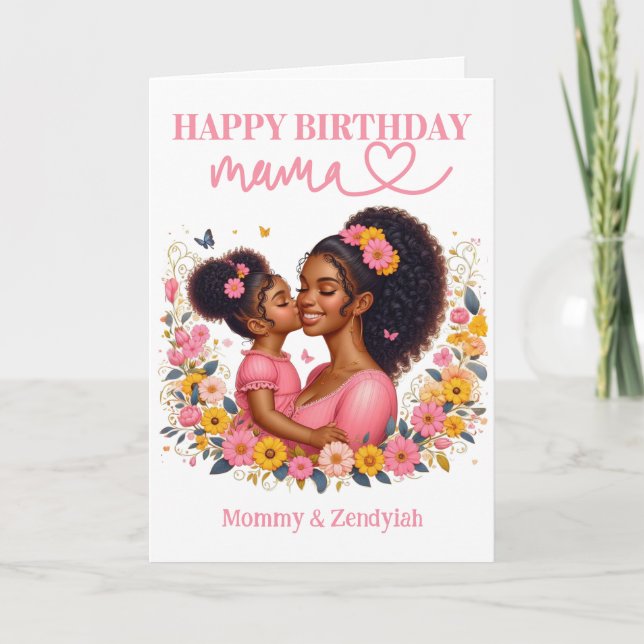 African American Mum & Daughter Pink Birthday Card (Front)