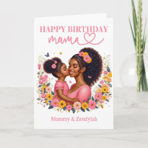 African American Mum & Daughter Pink Birthday Card