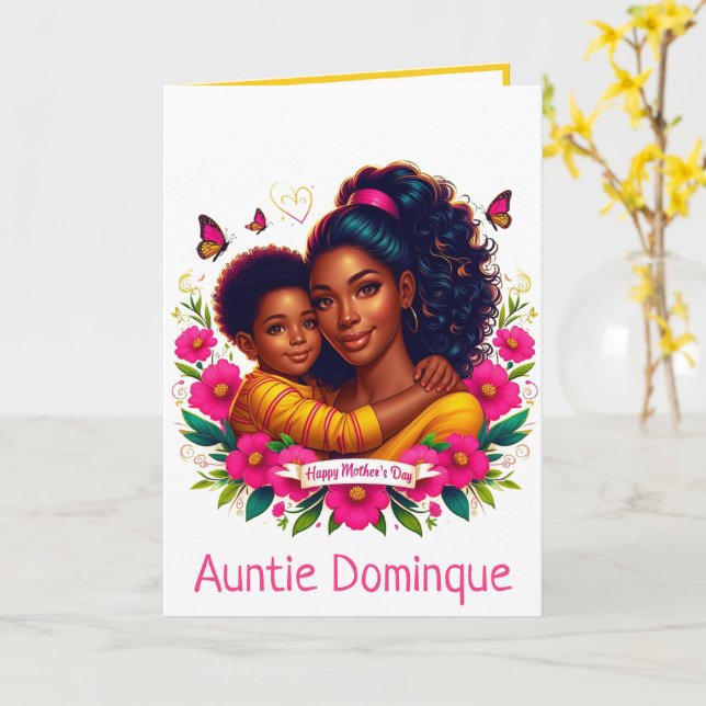 African American Mum & Son Happy Mother's Day Card (Yellow Flower)